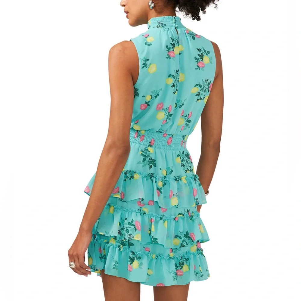 NWT 1. State Floral High Shirred Neck Sleeveless Ruffle Skirt Mini Dress -Sz XL - Picture 9 of 16